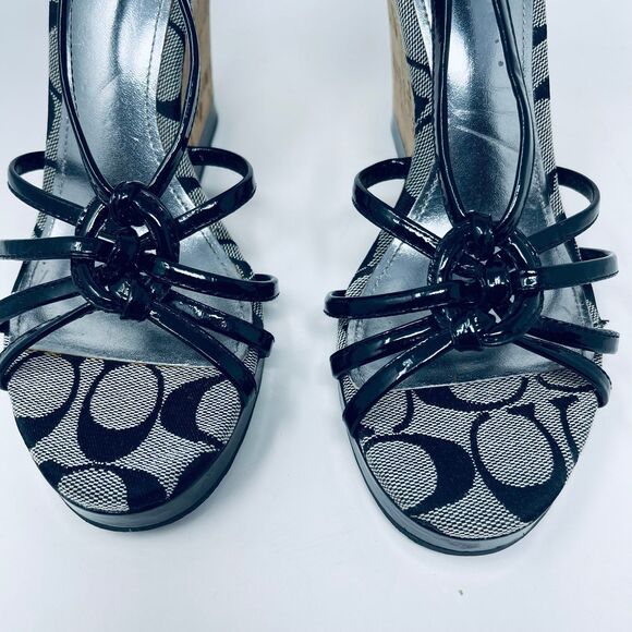 Coach Joslin Black Open-Toe Cork Heel Wedge Sandals Women's 7M - Great Condition - Picture 5 of 11
